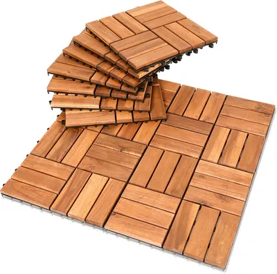 Obrázek produktu pro Jiubiaz 1m² dřevěné dlaždice Akáciová mozaika Terasová dlaždice 30x30 cm Zásuvný systém Mozaika Terasové dlaždice řezané na míru Terasový balkon