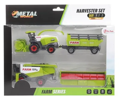 Produktbild von Toi-Toys - Metal World Landwirtschafts-Set - Mähdrescher Set mit Anhänger Spielzeugfahrzeuge Kinder