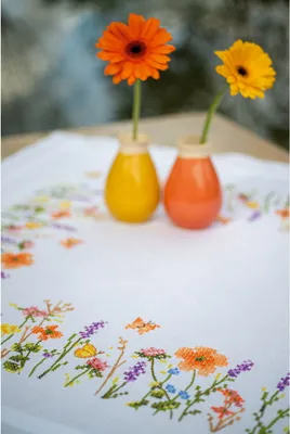 Obrázek produktu pro Vervaco sada křížkového vyšívání "Levandule a polní květiny", předkreslený obrázek k vyšívání, 80x80cm
