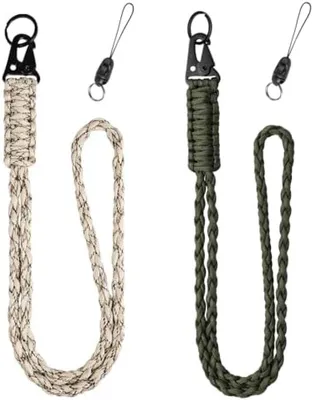 Produktbild von PolkaHome® Paracord Lanyard Nackenband – 2 Stück Geflochtene Schlüsselanhänger mit Metallclip, Grün, 15 cm