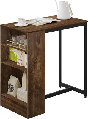 Produktbild von WOLTU Bartisch mit 3 Regalfächern, aus Metall Holzwerkstoff, 91x49x91 cm, Vintage-Braun+Schwarz