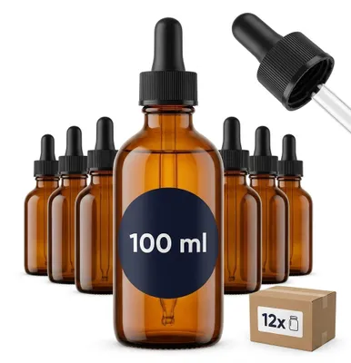 Produktbild von gouveo 6er Set Pipetten-Flaschen 100 ml aus Braunglas - Leere Apothekerflasche aus Glas - Tropfflasche mit Glaspipette für Essenzen, Öle, Parfüm, Extrakte