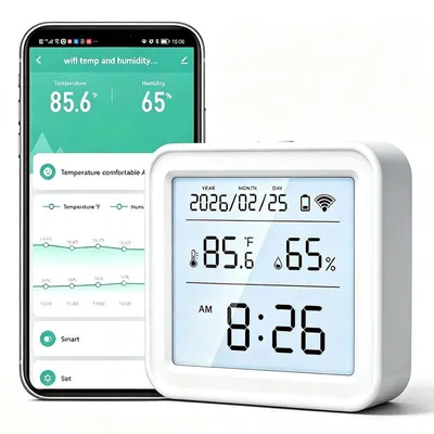 Produktbild von WLAN Thermometer Hygrometer TH08, digitales Temperatur Feuchtigkeitsmessgerät mit App Überwachung, 2,4 GHz WiFi, Display und Hintergrundbeleuchtung