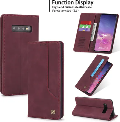 Produktbild von Galaxy S10 Hülle, LaimTop Retro Kunstledertasche Schutzhülle mit Kartenfach Standfunktion für Samsung Galaxy S10 Rot
