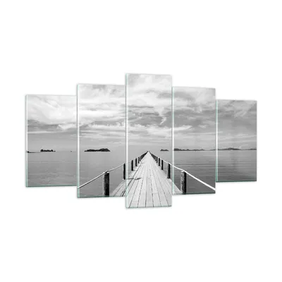 Produktbild von Bilder auf glas - 5 Teile - Holz Brücke Meer - 160x85cm - Glasbilder - Wandbilder - Bilder - zum Aufhängen bereit - Wanddekoration aus Glas - Glas Bilder - Wandbild auf Glas - GEA160x85-4985