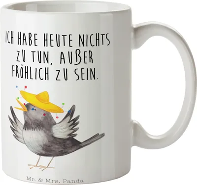 Produktbild von Mr. & Mrs. Panda Tasse Rabe Sombrero - Weiß - Geschenk, Pott, Spruch Positiv, Trinkbecher, Lustige Sprüche, Motivation, Vogel, Vögel, Kaffeetasse, Elster, Becher