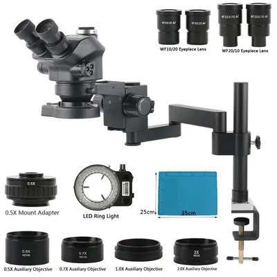 Produktbild von Stereo-Mikroskop, 110 mm Arbeitsabstand, LED einstellbares Ringlicht, 35x-200x