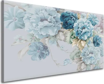 Produktbild von Pastellbild auf Leinwand für Wand im Wohnzimmer Schlafzimmer Schöne Blaue Pfingstrose Zartes Muster Romantisch 80x120 cm