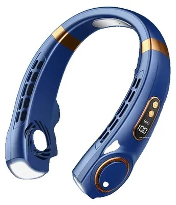 Produktbild von Tragbarer Nackenventilator, einstellbarer Luftstrom, USB-betrieben, Blau