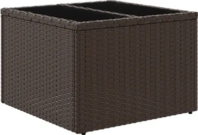 Zdjęcie produktu dla vidaXL Stół ogrodowy ze szklanym blatem brązowy 55x55x37 cm z polirattanu