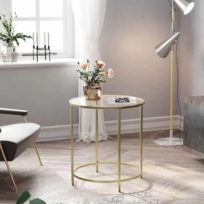 Obrázok produktu pre Zlatý odkladací stolík so sklenenou doskou 50x55 cm