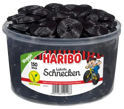 Zdjęcie produktu dla Haribo ślimaki lukrecjowe 150 ślimaki lukrecjowe pikantne świeże 1500g
