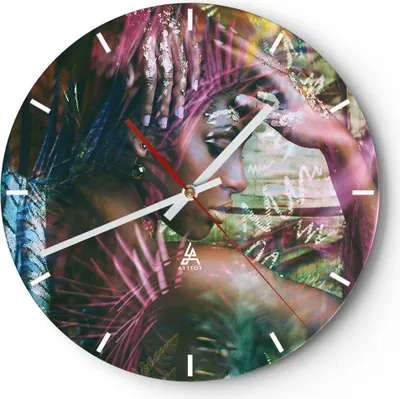 Produktbild von Wanduhr - Rund - Glasuhr - frau modern - 40x40cm - Schleichendes Uhrwerk - Lautlos - zum Aufhängen bereit - Dekoration Modern - Wanddekoration aus Glas - C3AR40x40-3501