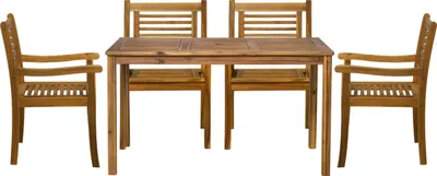 Produktbild von Möbilia 5-tlg. Garten-Sitzgruppe | 1 Tisch, 4 Armlehnstühle | Akazie-Holz natur | 31020021 | Serie GARTEN