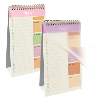 Produktbild von 2er Set To Do Liste A5 Tagesplaner Block Undatiert 52 Blatt Rosa + Lila