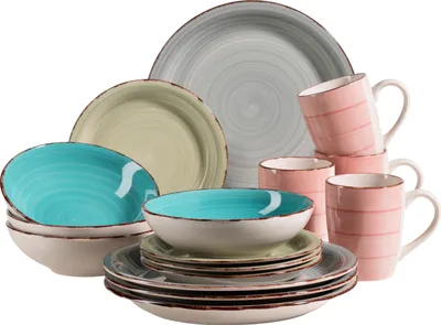 Produktbild von Mäser 931499 Lumaca Vintage Geschirr-Set für 4 Personen, handbemaltes Keramik Kombiservice, Steingut, bunt, 16-teilig (1 Set)