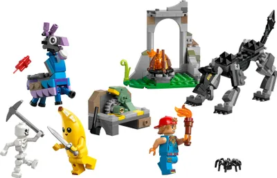 Produktbild von LEGO Fortnite Das Lager von Schali und der Zündkerzenkünstlerin – Spielzeug mit Wolf- und Lama-Figuren, Lagerfeuer, 3 Minifiguren – Gaming-Geschenk für Kinder ab 7 Jahren – 77075