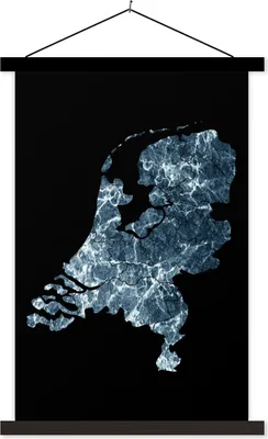 Produktbild von MuchoWow® Textilposter Karte - Niederlande - Marmor 60x90 cm mit schwarzem Rahmen - Poster Wohnzimmer