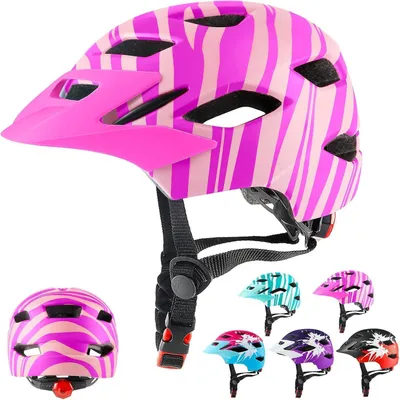 Obrázek produktu pro Dětská cyklistická helma s osvětlením, nastavitelná, velikost 50-56 cm, barva růžová + oranžová