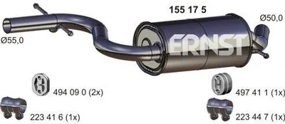 Produktbild von ERNST 155175 Mittelschalldämpfer Schalldämpfer für VW Golf V Schrägheck (1K1) für AUDI A3 Sportback (8PA) für SEAT Leon Schrägheck (1P1)