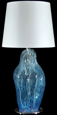 Produktbild von Casa Padrino Luxus Tischleuchte Blau / Silber / Weiß Ø 20 x H. 40 cm - Glas Schreibtischleuchte mit rundem Lampenschirm - Glas Tischleuchten - Luxus Tischleuchten - Luxus Schreibtischleuchten