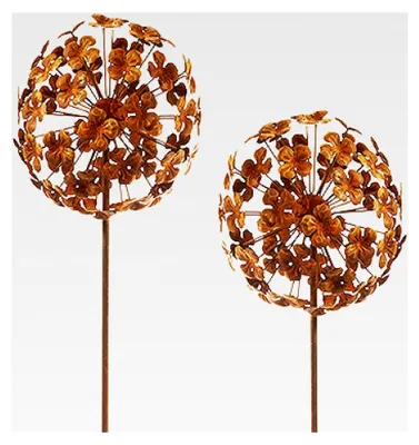 Produktbild von Gartenstecker Rusty Flower Ball, 2er Set, 110 cm, Metall mit Rostoptik, Blumenmotiv für Garten, Terrasse, Balkon, Vorgarten und Außenbereich