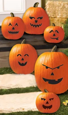 Produktbild von 6 Kürbis-Gesichter Aufkleber Deko-Set Halloween schwarz - Einheitsgröße