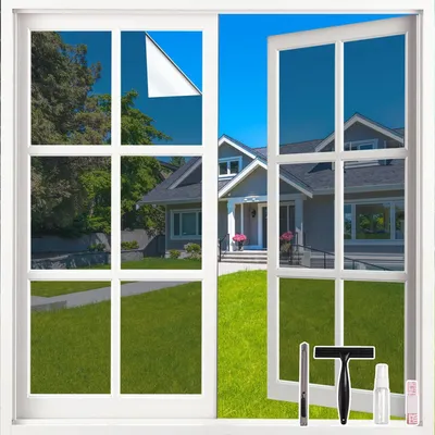 Produktbild von Spiegelfolie - Sonnenschutzfolie für Fenster innen - Sichtschutz und Blendschutz - 44,5 x 200 cm inklusive Werkzeug