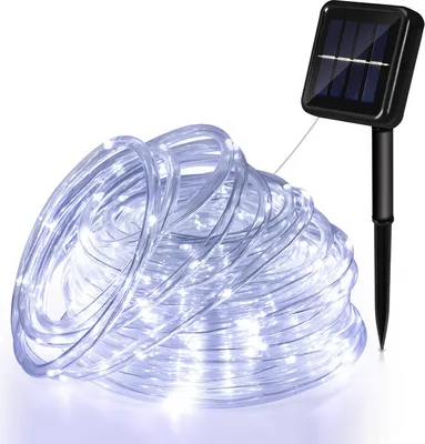 Produktbild von Peviasot LED Leuchtschlauch Solar Lichterkette Aussen,mit Timer & 8 Modi,Lichterschlauch Solar Außen,Solarlichterkette Balkon,Kaltweiß,22 Meter,200 LEDs