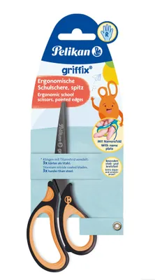 Produktbild von Pelikan griffix Schulschere spitz Rechtshänder NeonBlack Blister