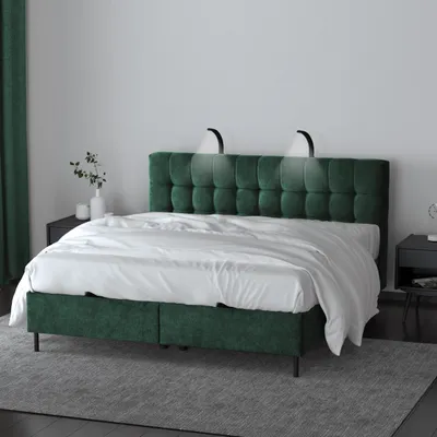 Produktbild von Boxspringbett Muna Doppelbett mit Pocketmatratze 17 cm Topper Bett mit Bettkasten Polsterbett aus velours, Große: 186 x 200 cm, Stoff: aston 27 - grün