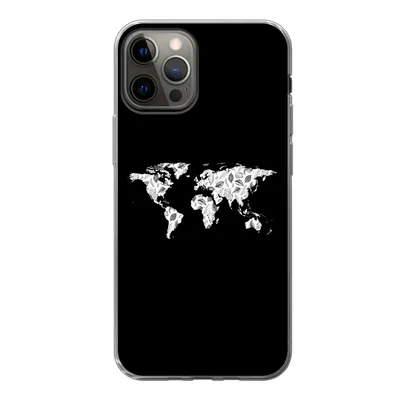 Produktbild von MuchoWow® Handyhülle Schutzhülle Hülle für iPhone 13 Pro Weltkarte - Blätter - Schwarz Silikon Softcase Handy Hülle - Handy-Tasche