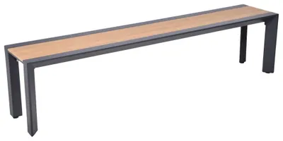 Gartenbank Sitzbank SILEA 3-Sitzer 180 cm Gesamtansicht mit Aluminium-Gestell in Anthrazit und Holzauflagenbereich in Natur.