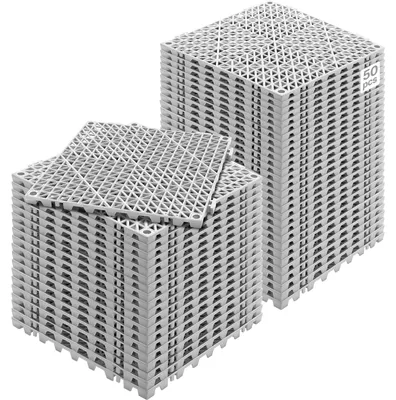 Zdjęcie produktu dla VEVOR Płytki blokujące 50 szt. Płytki podłogowe Płytki podłogowe drenażowe, płytki podłogowe 30 x 30 cm Kwadratowe płytki podłogowe na zewnątrz Taras Płytki podłogowe PVC Łazienka, basen, toaleta, szare
