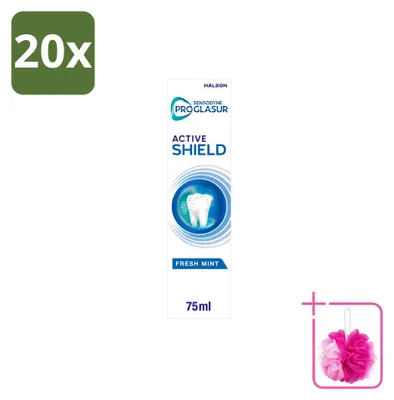 Imagen del producto de 20 tubos de pasta dental Sensodyne ProGlasur Active Shield, sabor a menta fresca, 75 ml, pack económico, 20 unidades
