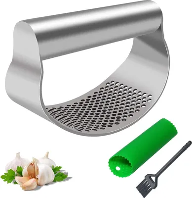 Produktbild von Knoblauchpresse Wippe Edelstahl Knoblauchwippe,Knoblauch Wiege,Knoblauchschneider,Stainless Steel Garlic Press Rocker Mincer Crusher Kochger?t Knoblauchmš¹hle Kš¹chenhilfe,Mit Silikon Knoblauchsch?ler