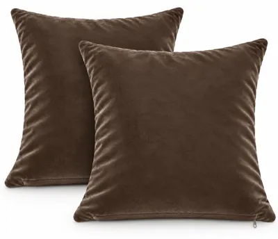 Produktbild von Kissenbezug 2er Set 40x40 cm Braun Samt weich Kissenhülle Sofakissen Dekokissen Reißverschluss
