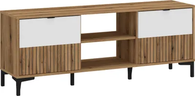 Produktbild von TV Lowboard Eiche mit weiß und Rillenoptik ca. 135 cm breit RISBY-129