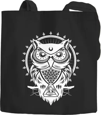 Produktbild von Jutebeutel coole Eule Owl Baumwolltasche Stoffbeutel Autiga® schwarz 2 lange Henkel