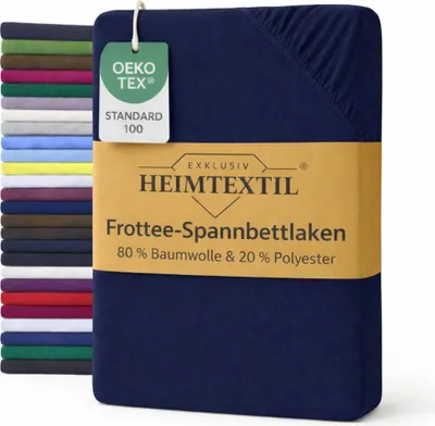 Produktbild von EXKLUSIV HEIMTEXTIL Frottee Spannbettlaken 90 - 100 x 200 cm Navyblau 80% Baumwolle 20% Polyester    Bed-Sheet Bettlaken Spannbetttuch Topper Leinentuch