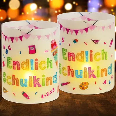 Produktbild von 12 Windlicht Tischdeko Einschulung Mädchen, Deko Einschulung Mädchen 2026, Endlich Schulkind Deko, Dekoration Schulanfang, Geeignet für Teelichter ode