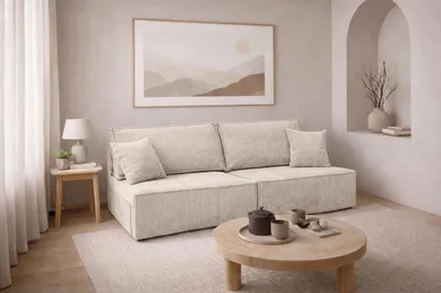 Image de Canapé-lit   avec coffre de rangement, tissu velours Poso, beige, BEST MINI