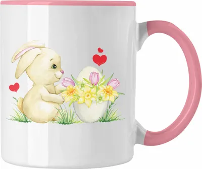 Produktbild von Trendation - Tasse Ostern Ostergeschenke Kinder Jugendliche Geschenke Lustige Grafik Osterhase Osterei (Rosa)