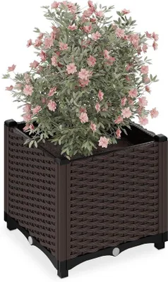 Produktbild von Famanu Pflanzkübel mit Rattanoptik und Wasserreservoir - quadratisch 38 x 40 x 40 cm