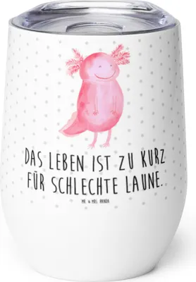 Produktbild von Mr. & Mrs. Panda thermosbecher Axolotl Glücklich - Weiß - Geschenk, gut Gelaunt, Motivationsspruch, Thermobecher, Schwanzlurch, edelstahl, Lebensfroh, Thermo Becher