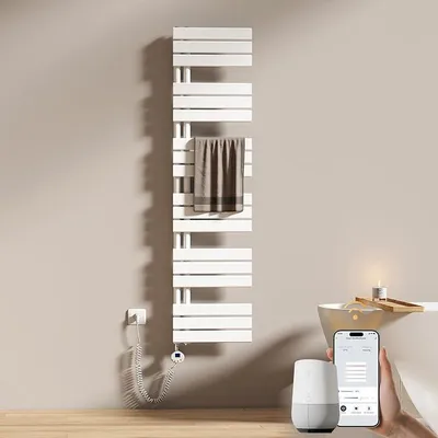 Zdjęcie produktu dla Grzejnik elektryczny ścienny WiFi, 1599x400 mm - Płaski grzejnik elektryczny do ręczników, elektryczny suszarkę do ręczników, grzejnik do ręczników do łazienki z termostatem i grzałką - 800W, biały