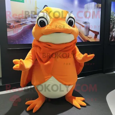 Obrázek produktu pro Postava REDBROKOLY maskota oranžové žáby oblečená s rolákem a šály