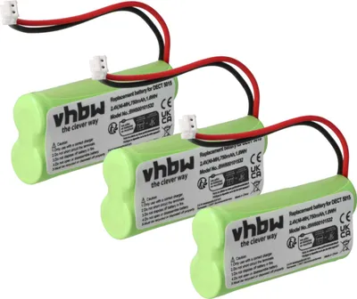 Produktbild von vhbw 3x Akku kompatibel mit Audioline DECT 5015 schnurlos Festnetz Telefon (750 mAh, 2,4 V, NiMH) Grün