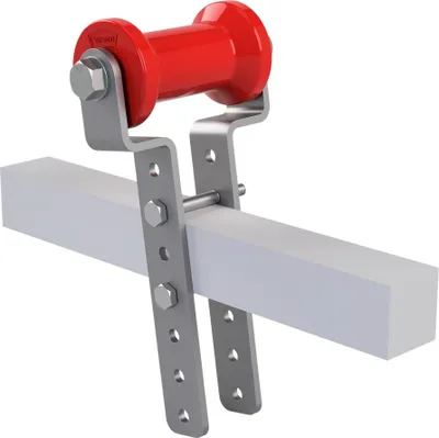 Image de Rouleau de quille en polyuréthane avec support H hauteur réglable aide à la mise à l'eau des remorques de bateaux forme de la bobine galvanisé SUPROD, 125 / 50 mm, rouge
