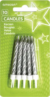 Immagine prodotto di Candele a spirale per torte 6,3 cm, argento 10pz - Amscan